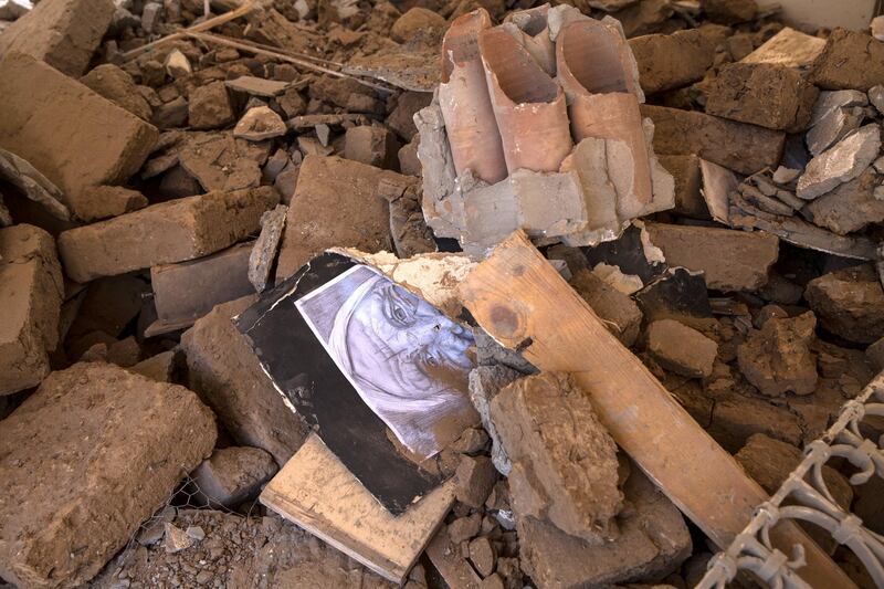 A sketch of a woman is seen amongst the rubble of the damaged  ÒArts and Crafts Village , in Gaza City on July 18,2018. The museum is managed by the City Council in Gaza that was heavily damaged in an Israeli airstrike that killed two teens . It was founded by late Palestinian President Yasser Arafat in 1998, with financial support from the United Nations Development Program. Last Saturday Israeli planes carried out attacks on dozens of targets in the Gaza Strip in the most extensive Israeli military assault since the 2014 ÒOperation Protective EdgeÓ in which over 2,200 Palestinians were killed.
(Photo by Heidi Levine for The National).


