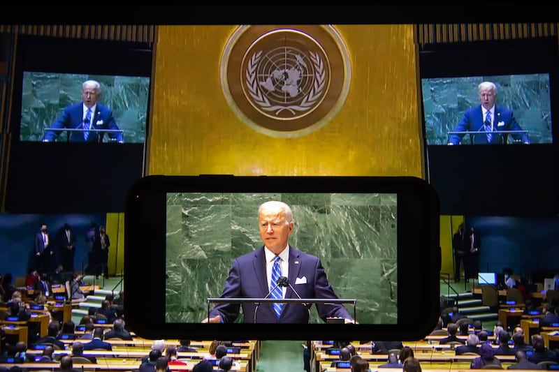 US President Joe Biden speaks during the UN General Assembly in New York. Bloomberg