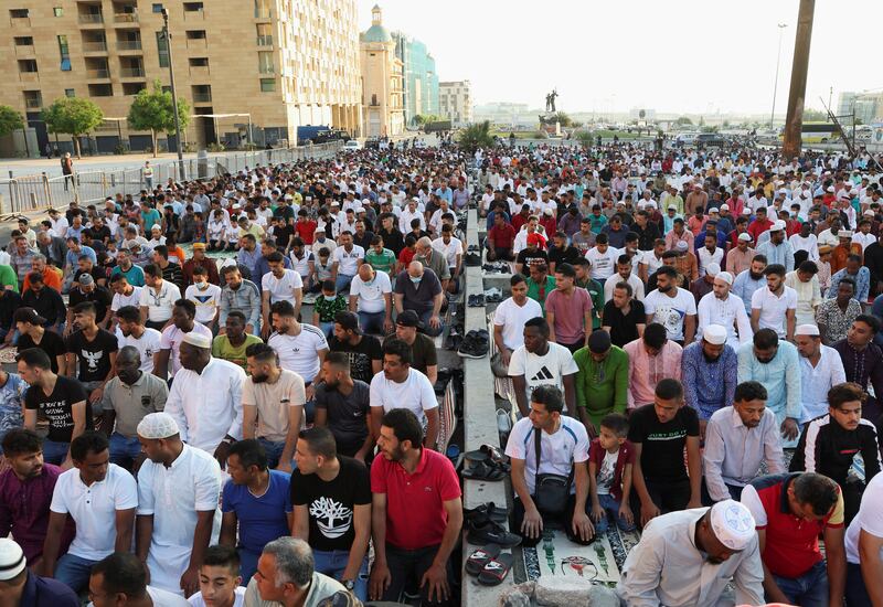 Muslims pray outside Al Amin Mosque in Beirut on the first day of Eid Al Adha. Reuters