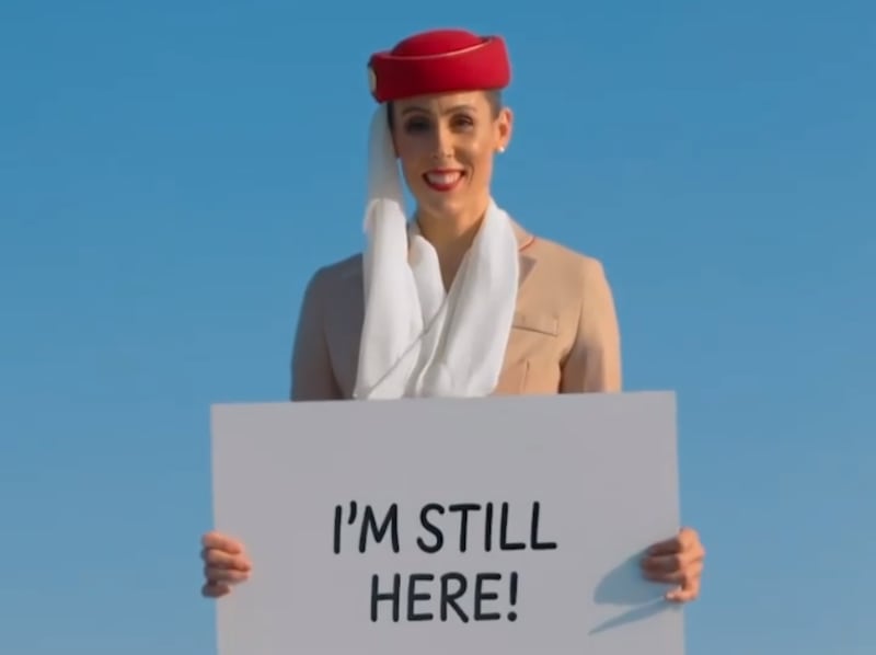 Emirates airline has posted another advert of stuntwoman Nicole Smith-Ludvik standing on top of the Burj Khalifa