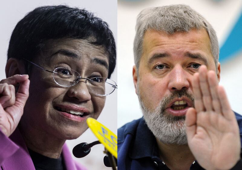 Maria Ressa and Dmitry Muratov were awarded the Nobel Peace Prize for standing up for freedom of expression. AFP