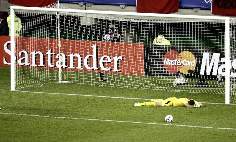 Bolivia goalkeeper Romel Quinonez lies on the field after Peru score their second goal. Fernando Bizerra Jr / EPA / 25 June, 2015