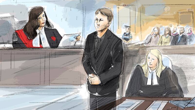 A courtroom sketch of Nathaniel Veltman. The Canadian Press / AP