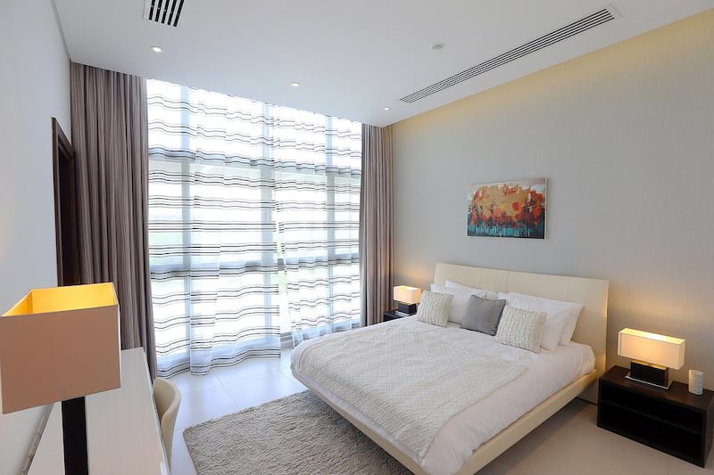 The bedroom area on the first  floor in a five-bedroom Contemporary villa.  Satish Kumar / The National