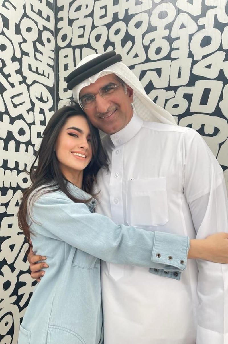 Miss Universe Bahrain 2023 with her father Yasser Ibrahim Yacoub 
