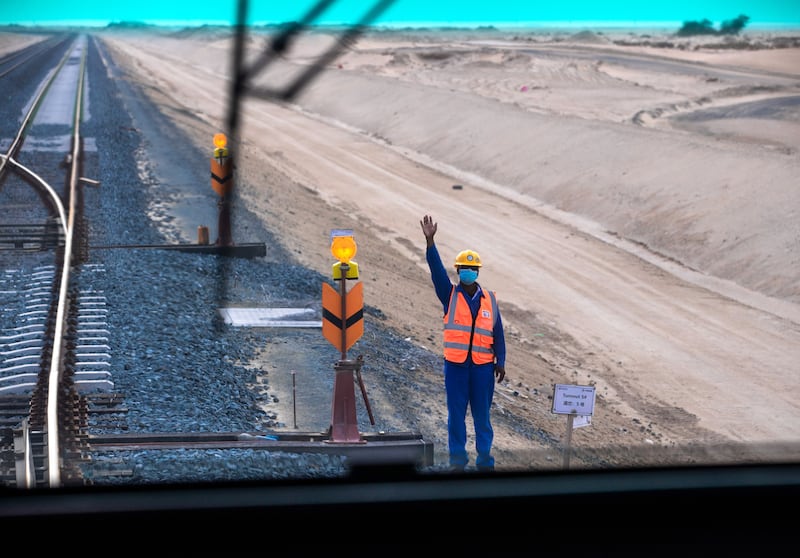 Railroad workers of Etihad Rail pictured during a tour by The National in January 2022. Victor Besa / The National