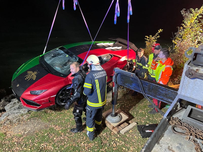 A Lamborghini was accidentally reversed into a lake in Mondsee, Austria. Photo: AFK Mondsee