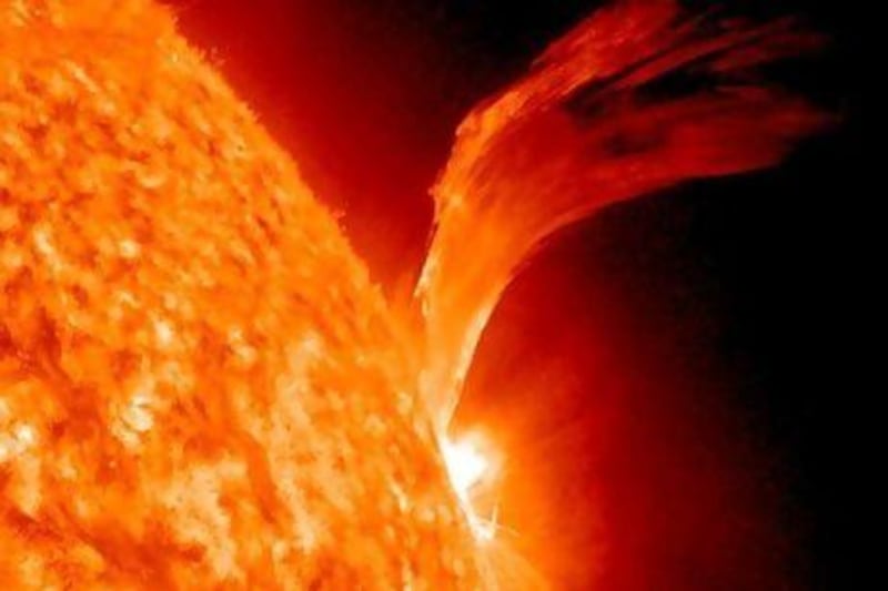 A Nasa image shows a solar flare just as sunspot 1105 was turning away from Earth last September. Scientists expect a new storm cycle to peak within two years.