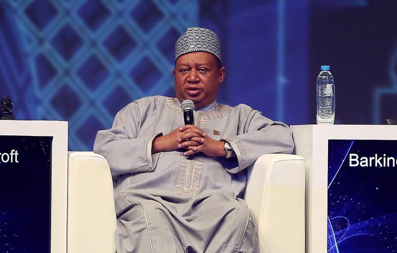 ABU DHABI ,  UNITED ARAB EMIRATES , SEPTEMBER 10 – 2019 :-  Mohammad Barkindo , Secretary General , OPEC speaking during the session ‘The business outlook for oil’ at the World Energy Congress held at ADNEC in Abu Dhabi. ( Pawan Singh / The National ) For Business. Story by Jennifer