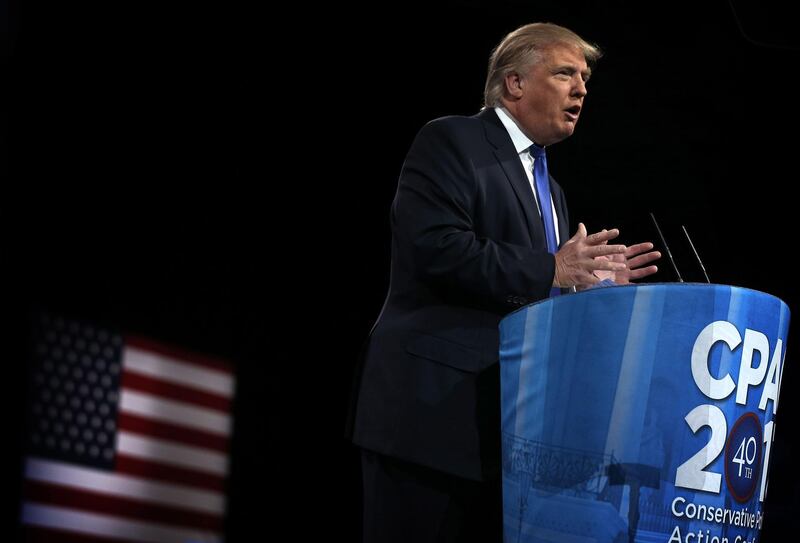 NATIONAL HARBOR, MD - MARCH 15: Donald Trump, chairman and president of the Trump Organization and founder of Trump Entertainment Resorts, delivers remarks during the second day of the 40th annual Conservative Political Action Conference (CPAC) March 15, 2013 in National Harbor, Maryland. The American conservative Union held its annual conference in the suburb of Washington, DC, to rally conservatives and generate ideas.   Alex Wong/Getty Images/AFP