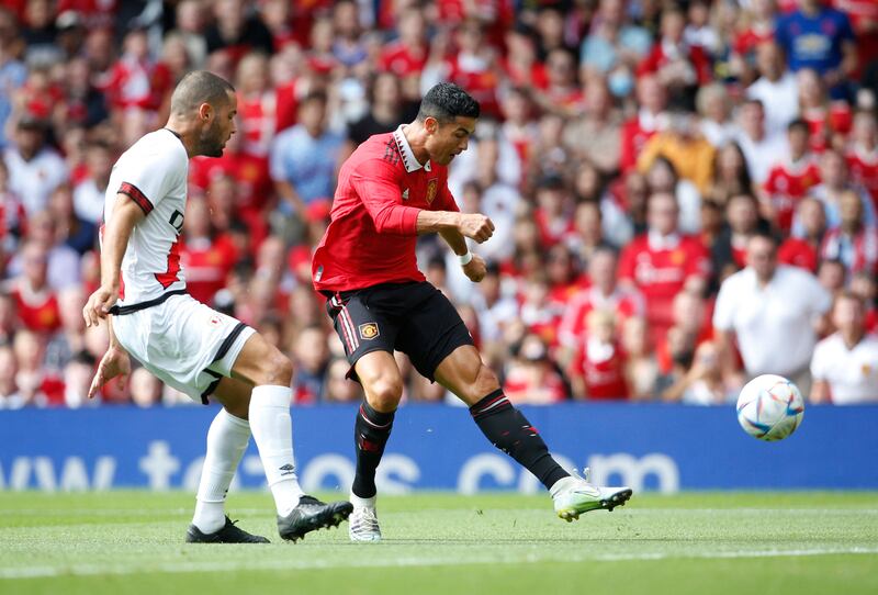 Manchester United's Cristiano Ronaldo shoots at the goal on Sunday. Reuters