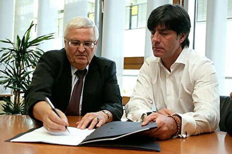 Joachim Loew, right, with Theo Zwanziger, who called the talks 'uncomplicated'.