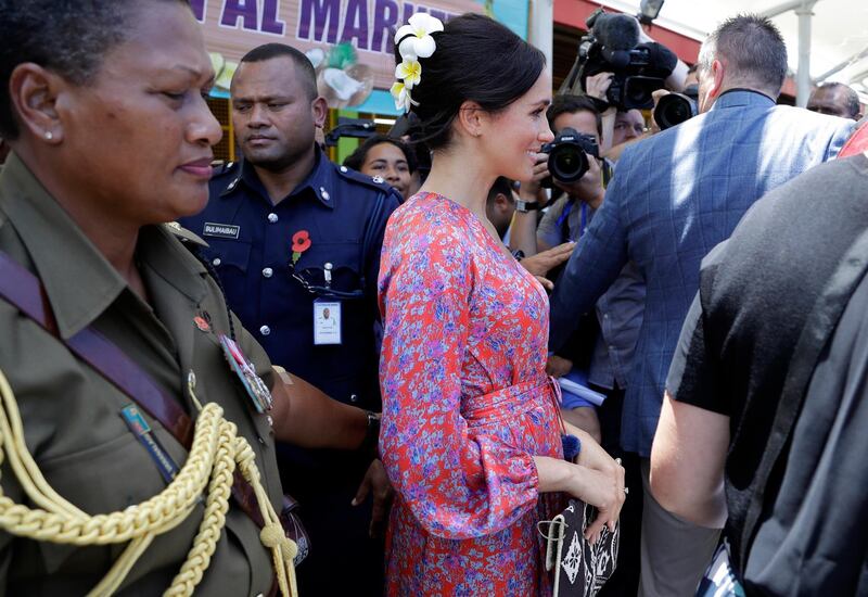 Meghan Markle visits a market on October 24, 2018 in Suva, Fiji. Getty Images