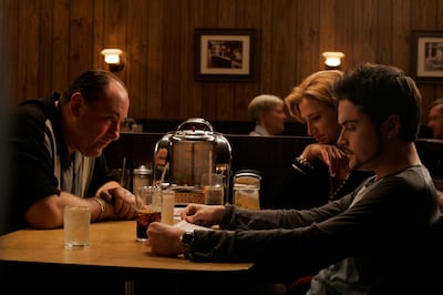 James Gandolfini, Edie Falco and Robert Iler in the final scene of The Sopranos. Photo: HBO
