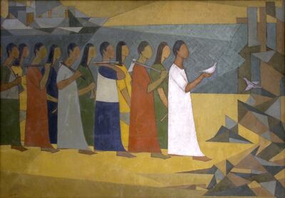 'Procession to Work' (1957), oil on canvas by Egyptian artist Menhat Helmy. Photo: Estate of Menhat Helmy