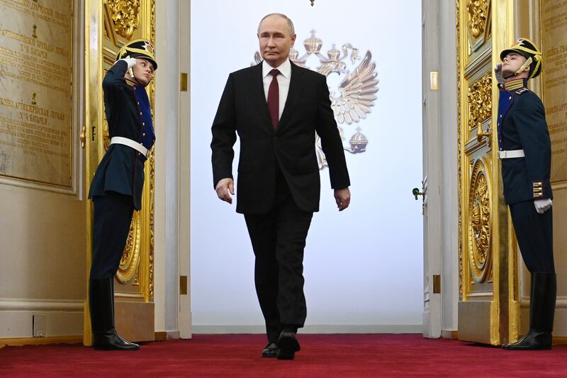 President Vladimir Putin was sworn in at the Kremlin for a six-year term that runs until 2030. AP