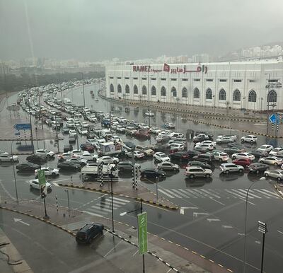 Rain causes road traffic in Muscat, Oman. Photo: Ahmed Farsi