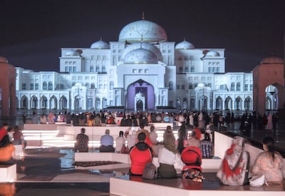 Abu Dhabi, United Arab Emirates, December, 1, 2020.  The 49th UAE National Day celebrations at Qasr Al Watan.  Projector show, Palace in Motion, Colors of the UAE.
Victor Besa/The National
Section:  National News