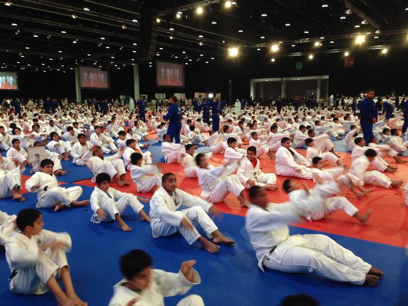 Largest jiu-jitsu lesson: On November 25, 2015, as part of the UAE’s inaugural National Sports Day, 2,481 people participated in this record-breaking Japanese martial arts event at the Abu ­Dhabi National Exhibition Centre, smashing the previous best of 2,212. The jiu-jitsu lesson was a complete session following strict guidelines that govern the sport.