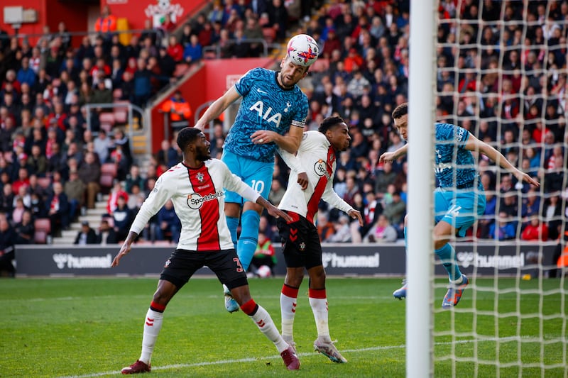 Harry Kane heads Tottenham 2-1 ahead. AP