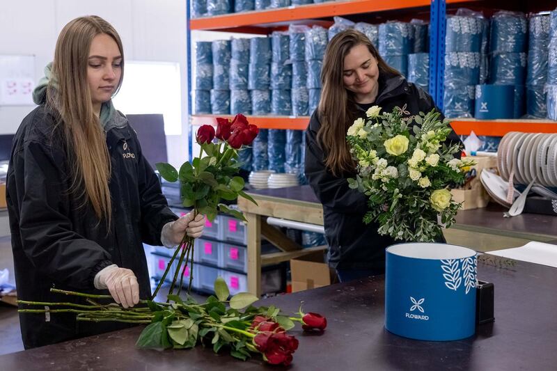 Floward employees arrange flowers at the online florist's fulfillment centre near Heathrow, in the UK. The company raised $27.5m in a funding round led by STV. Floward 