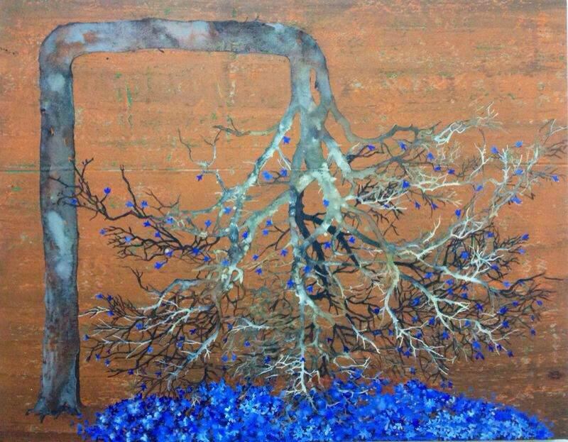 G.R. Iranna's BLUE CHERRY BLOSSOM, 2013, Acrylic on canvas, 52 x 66 in. This painting is one of many to appear in Empty 10 and Aicon Gallery's exhibition Subcontinental Masters. (Courtesy: Aicon Gallery)