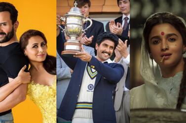 From left: Saif Ali Khan and Rani Mukerji in 'Bunty Aur Babli 2'; Ranveer Singh in '83'; and Alia Bhatt in 'Gangubai Kathiawadi'. Courtesy Yash Raj Films, Reliance Entertainment, Pen India Limited