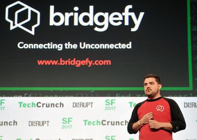 SAN FRANCISCO, CA - SEPTEMBER 18: Bridgefy Co-Founder Jorge Rios participates in the Startup Battlefield Competition during TechCrunch Disrupt SF 2017 at Pier 48 on September 18, 2017 in San Francisco, California.   Steve Jennings/Getty Images for TechCrunch/AFP
