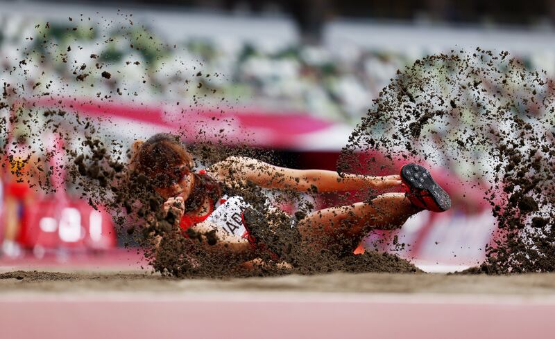 Japan's Uran Sawada compete's in the women's long jump T12 final in the Tokyo Paralympics at the National Stadium on Sunday, August 29. Reuters