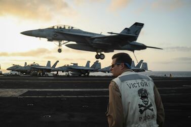 The Abraham Lincoln Carrier Strike Group (CSG) 12 is deployed in the region amid heightened tensions between the US and Iran, with both saying they don't seek war. US Navy via EPA