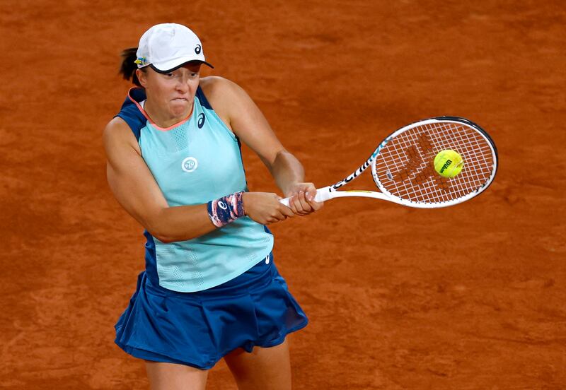 Iga Swiatek during her French Open first-round win over Lesia Tsurenko at Roland Garros. Reuters