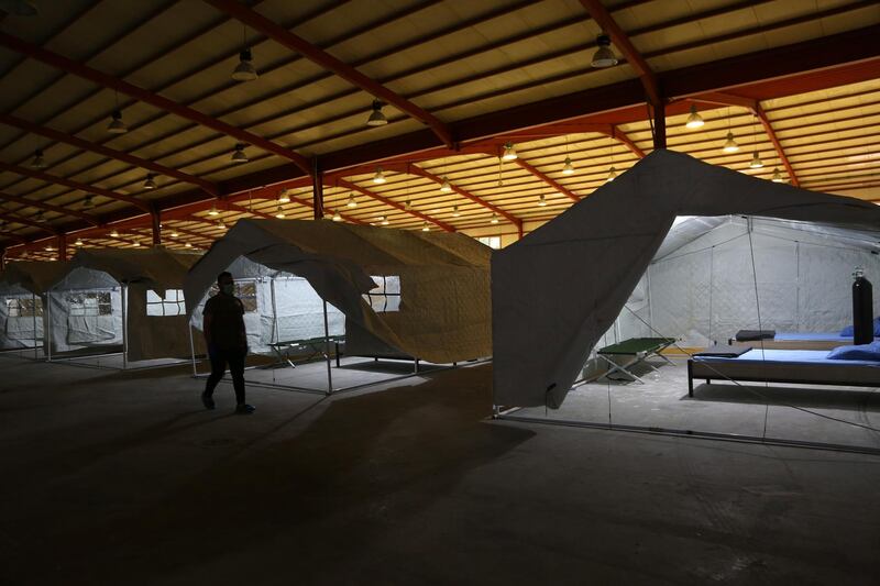 The Erbil International Fair exhibition hall being prepared to receive around 200 Covid-19 patients, in Erbil, the capital of Iraq's Kurdistan Region. According to media reports, the facility has a 400-bed capacity.  EPA