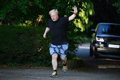 Boris Johnson returns home from a run in Oxfordshire, hours before the Privileges Committee released their report on Thursday. Getty Images