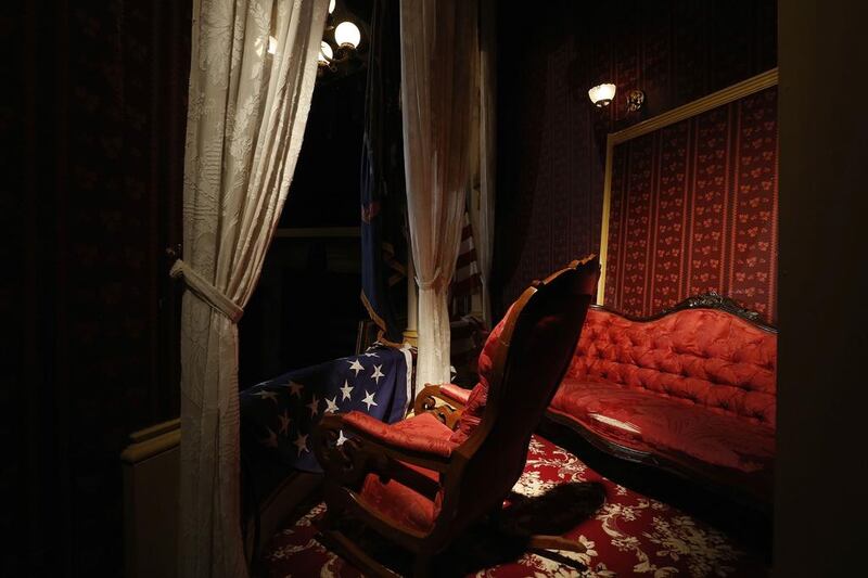 The presidential box is arranged April 3, 2015 identically to the way it was the night US President Abraham Lincoln was shot through this doorway at Ford’s Theatre in Washington. Jonathan Ernst / Reuters