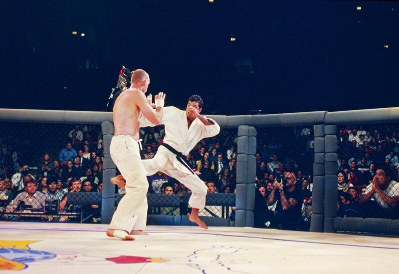 DENVER, CO - NOVEMBER 12: Royce Gracie in action during the Ultimate Fighter Championships UFC 1 on November 12, 1993 at the McNichols Sports Arena in Denver, Colorado. (Photo by Holly Stein/Getty Images)  