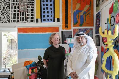 Maya Allison, executive director and chief curator of the NYU Abu Dhabi Art Gallery, with Emirati artist Mohamed Ahmed Ibrahim. Photo: Augustine Paredes / National Pavilion UAE La Biennale Di Venezia
