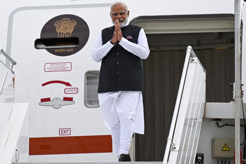 India's Prime Minister lands in France ahead of talks with ministers over major new defence deals. AFP