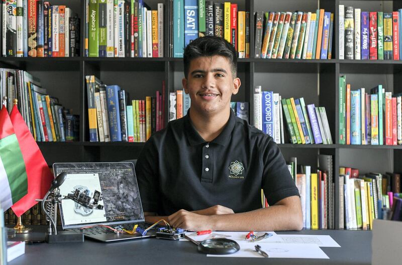 Abu Dhabi, United Arab Emirates - Mohamed Yalouh, 15, one of the founders of WAIND Technologies, a student-led project in the United Arab Emirates set to develop new public safety solutions for COVID-19 using artificial intelligence. Khushnum Bhandari for The National

