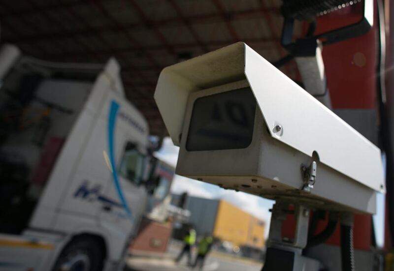 A CCTV camera records as Border Force staff check lorries and trucks arriving at the UK border as they leave a cross-channel ferry that has just arrived from France. Getty Images