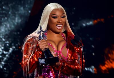 Megan Thee Stallion speaks after receiving the Viewer's Choice Award during the BET Awards at Microsoft theatre in Los Angeles, California, U.S., June 27, 2021. REUTERS/Mario Anzuoni