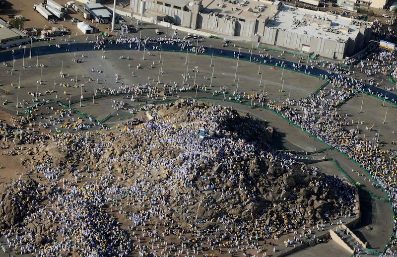 Pilgrims gather atop Mount Arafat during the climax of the Hajj pilgrimage. AFP