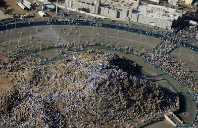 Muslim pilgrims gather atop Mount Arafat during Hajj in July 2022. AFP
