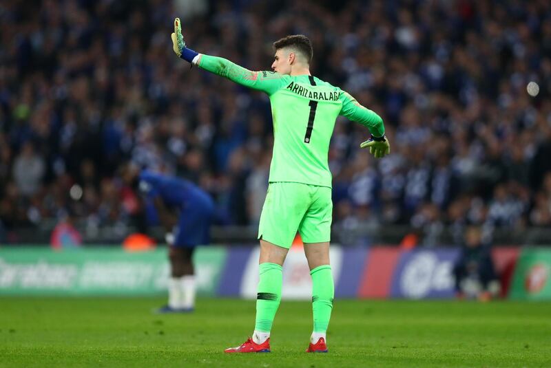 Kepa Arrizabalaga of Chelsea reacts as he refuses to be substituted. Getty Images