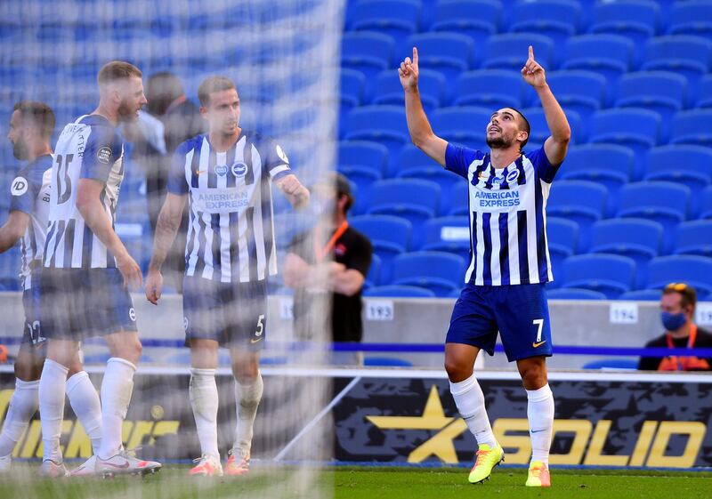 Brighton's Neal Maupay celebrates after scoring the winner against Arsenal on Saturday. EPA