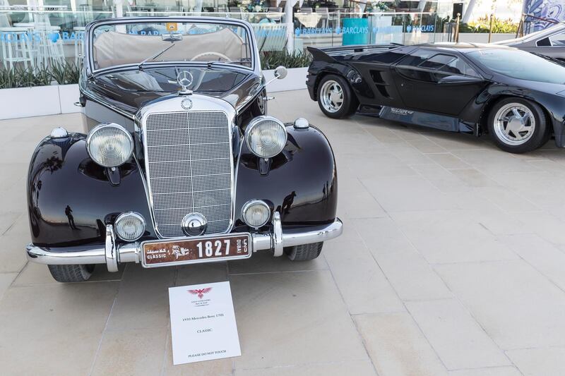 DUBAI, UNITED ARAB EMIRATES. 07 DECEMBER 2017. Cars on display at the Gulf Concours event at the Burj Al Arab. 1950 Mercedes Benz 170S. (Photo: Antonie Robertson/The National) Journalist: Adam Workman. Section: Motoring.