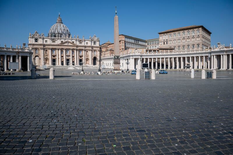 St Peter's Square stands empty while Pope Francis celebrates the Easter Mass in an empty St Peter's Basilica during the coronavirus pandemic in April 2020. Getty Images