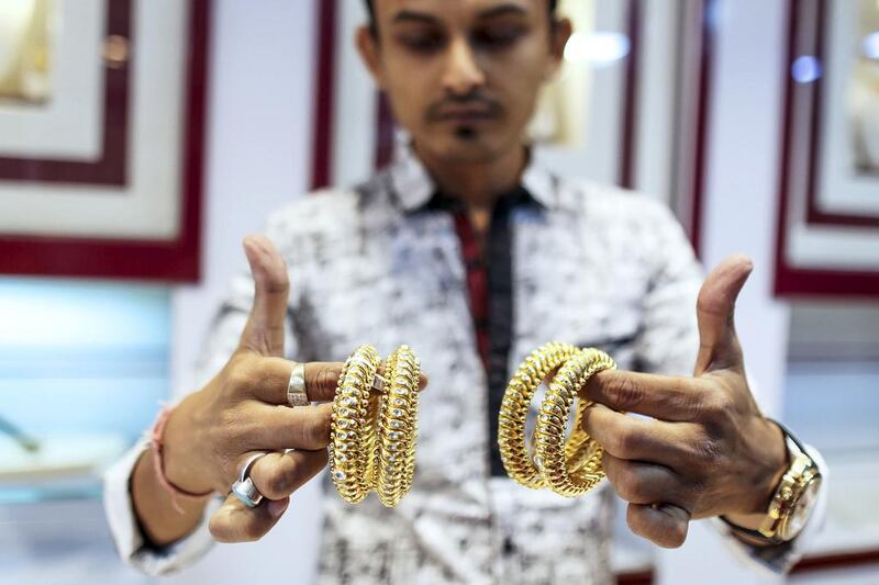Gold demand in India declined by 39 per cent to 117 tonnes in the first three months of the year compared with the same period a year earlier, according to figures from the World Gold Council. Dhiraj Singh / Bloomberg