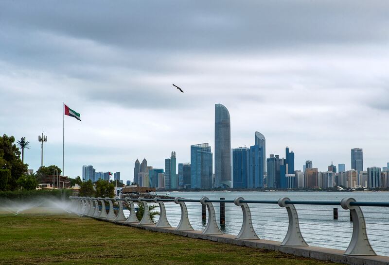 Cloudy weather along the Corniche in Abu Dhabi. Victor Besa / The National