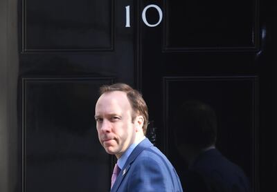 epa08352199 Britain's Health Secretary Matt Hancock arrives at Downing Street ahead of a COBRA meeting in London, Britain, 09 April 2020. The COBRA meeting is being held to discuss the UK lockdown measures. Countries around the world are taking increased measures to stem the widespread of the SARS-CoV-2 coronavirus which causes the Covid-19 disease.  EPA/NEIL HALL