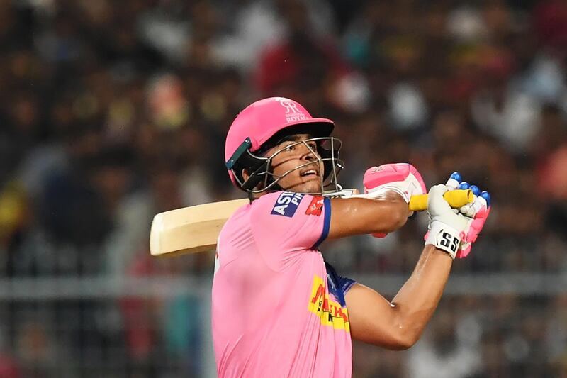 than Royals' cricketer Riyan Parag plays a shot during the 2019 Indian Premier League (IPL) Twenty 20 cricket match between Kolkata Knight Riders and Rajasthan Royals at the Eden Gardens Cricket Stadium, in Kolkata, on April 25, 2019. (Photo by DIBYANGSHU SARKAR / AFP) / IMAGE RESTRICTED TO EDITORIAL USE - STRICTLY NO COMMERCIAL USE